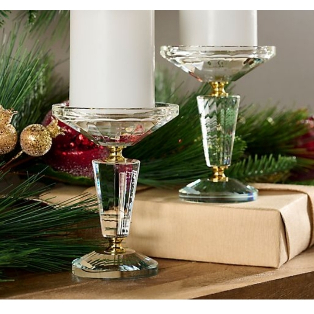 Set Of (2) 6" Faceted Glass Pedestals By Valerie Parr Hill. New In Packaging.